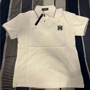 AMIRI Men's White Polo Shirt with Black Detailing
